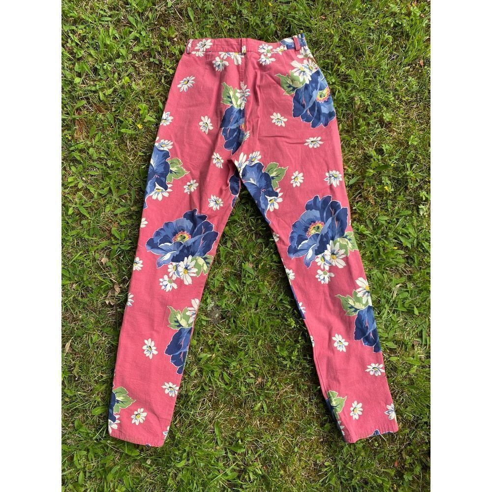 90s Ralph Lauren floral pants 6, vintage 1990s retro bark cloth jeans - Picture 8 of 10